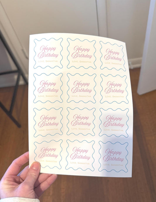 Personalized Happy Birthday Stickers, custom party favor labels