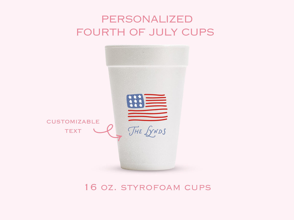 4th of July personalized styrofoam party cups