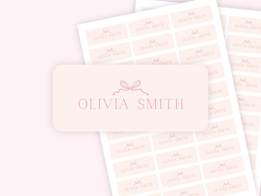 Personalized name label stickers - Pink Bow