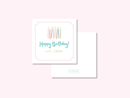 Personalized birthday enclosure cards with candle design