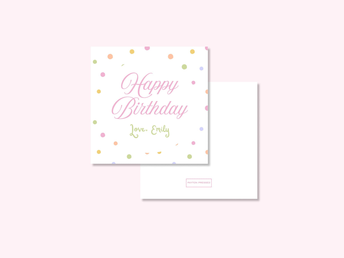 Personalized pastel polka dot birthday enclosure cards