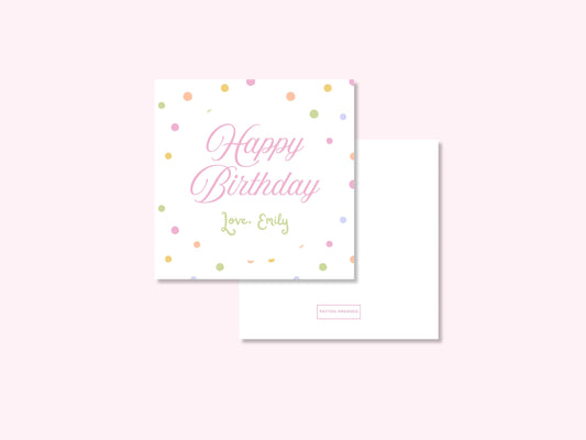 Personalized pastel polka dot birthday enclosure cards