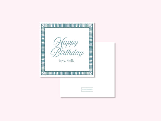 Personalized teal blue script birthday enclosure cards