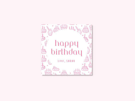 Personalized pink cake birthday enclosure cards