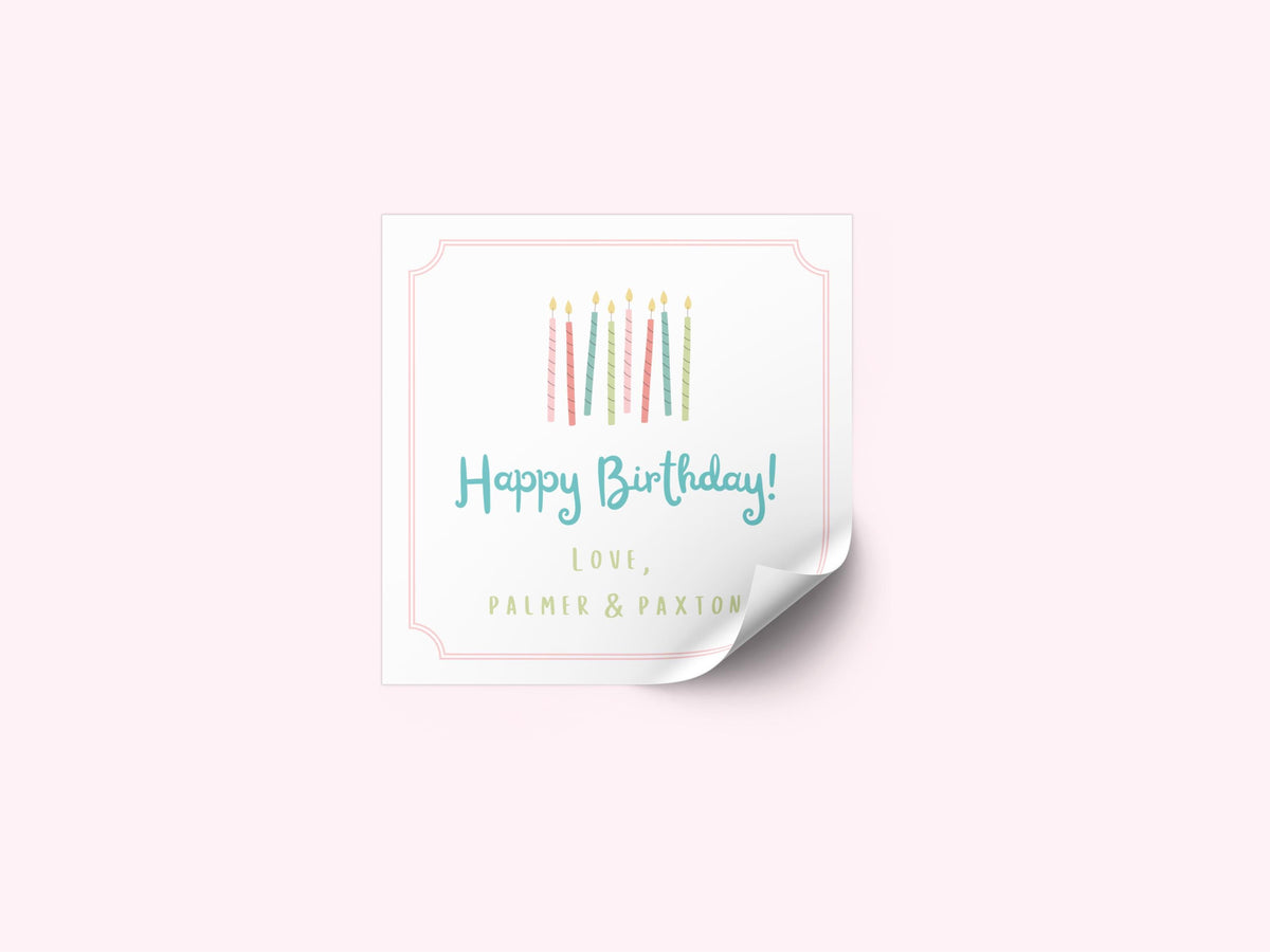 Personalized birthday stickers on matte white paper