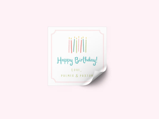 Personalized birthday stickers on matte white paper