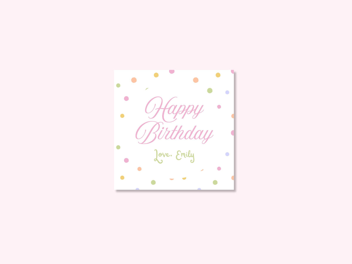 Personalized pastel polka dot birthday enclosure cards