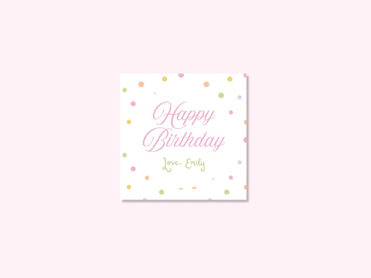 Personalized pastel polka dot birthday enclosure cards