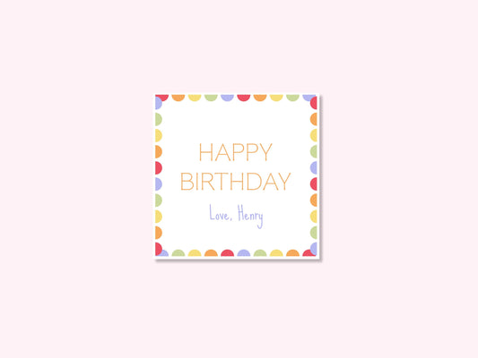 Personalized rainbow birthday enclosure gift tags