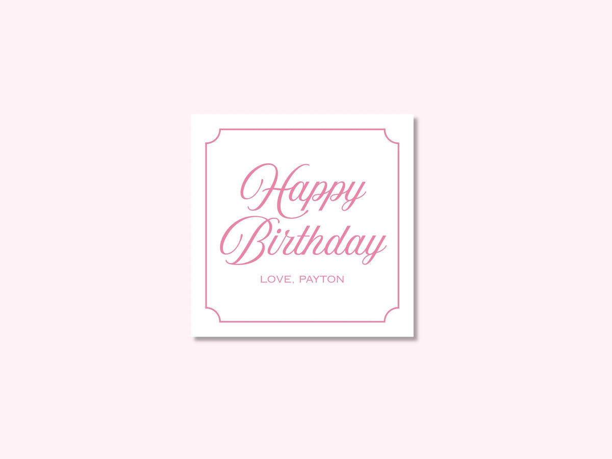 Personalized pink cursive birthday enclosure cards
