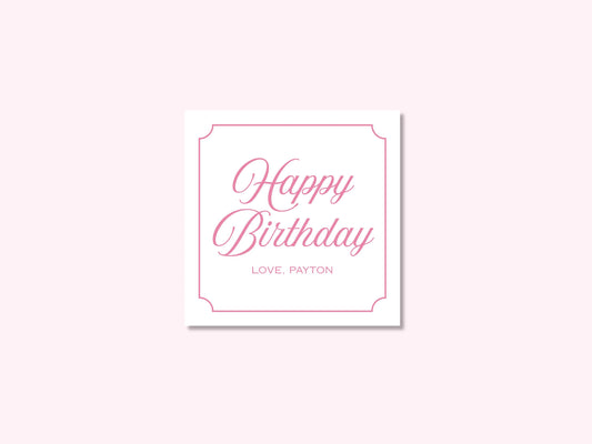 Personalized pink cursive birthday enclosure cards