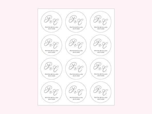 Personalized wedding favor stickers with custom monogram