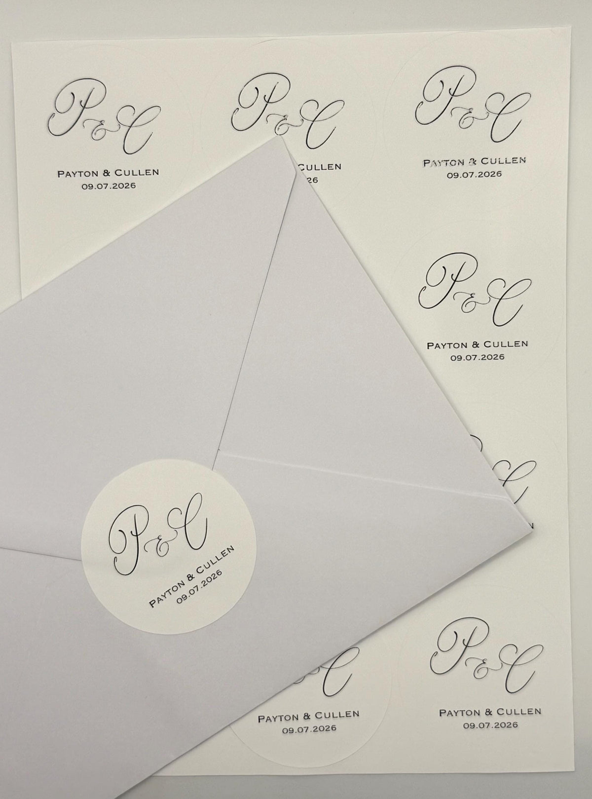 Personalized wedding favor stickers with custom monogram