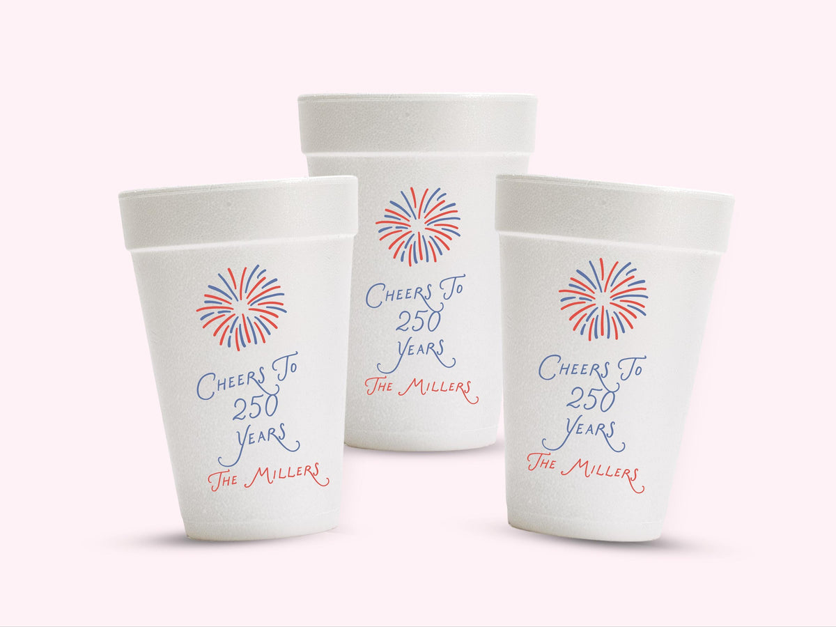 4th of July personalized styrofoam party cups