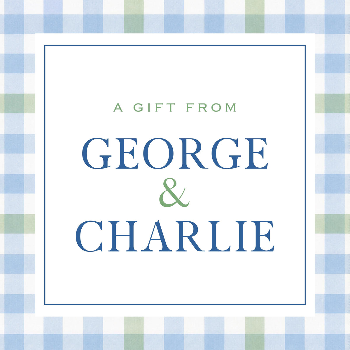 Custom name gift tag stickers in blue and green gingham