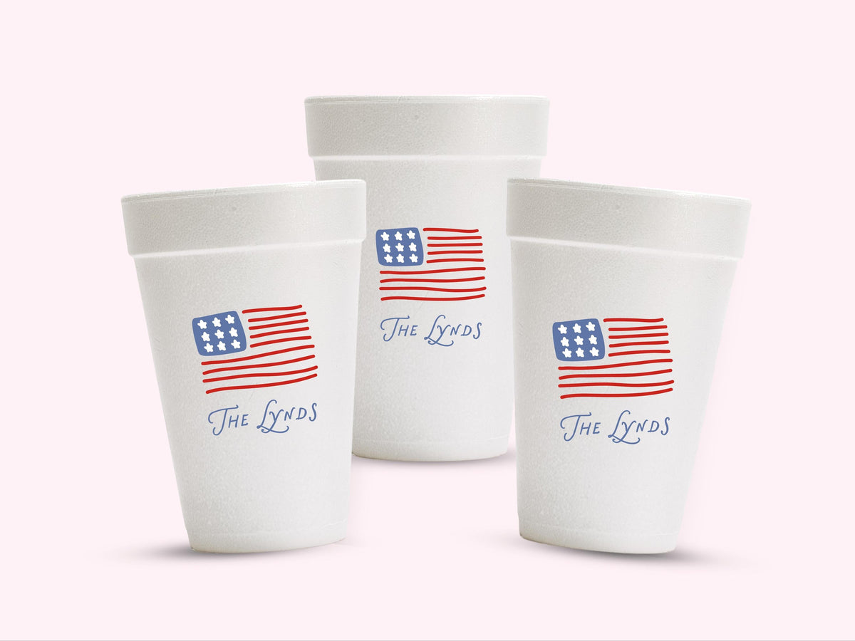 4th of July personalized styrofoam party cups