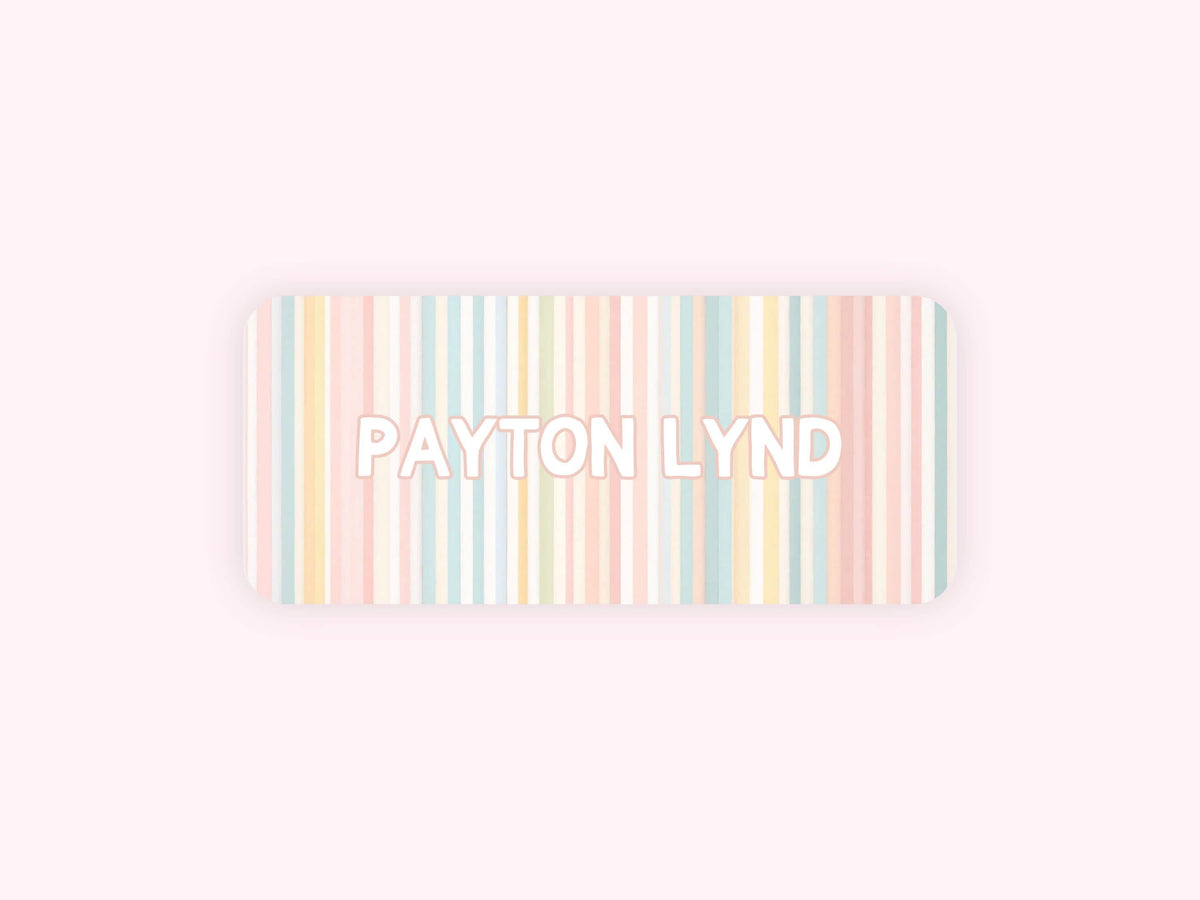 Personalized name label stickers - Pastel Stripes Bold Letters