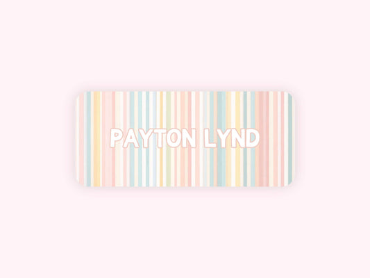 Personalized name label stickers - Pastel Stripes Bold Letters