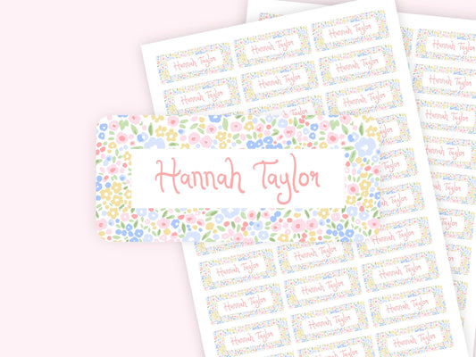 Personalized name label stickers - Pastel Flowers