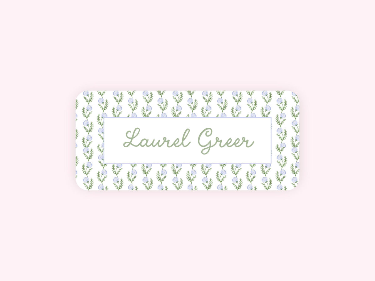 Personalized name label stickers - Blue and Green Watercolor Flowers