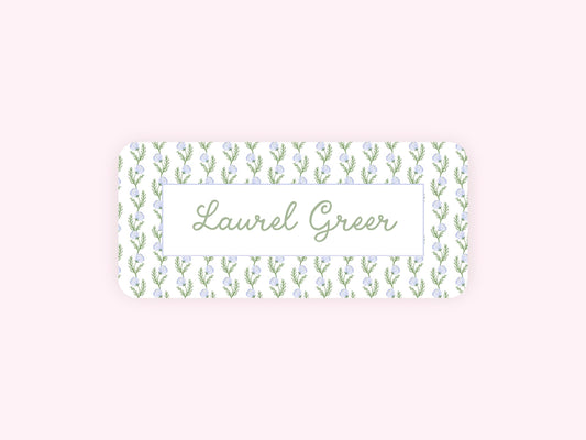 Personalized name label stickers - Blue and Green Watercolor Flowers
