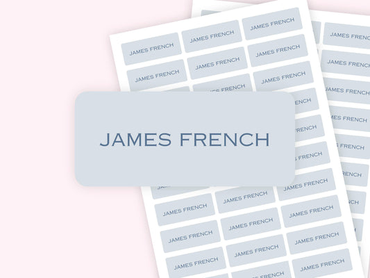 Personalized name label stickers - Fog Blue and Navy