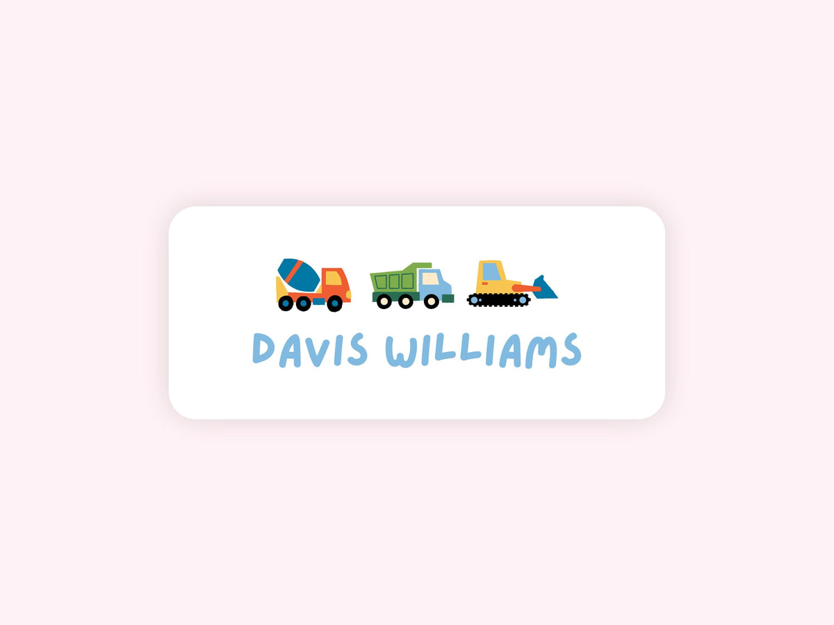 Personalized name label stickers - Construction Trucks