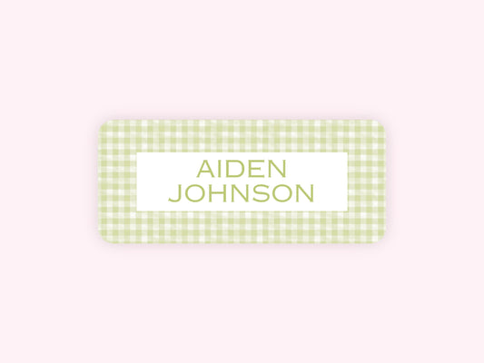 Personalized name label stickers - Green Gingham