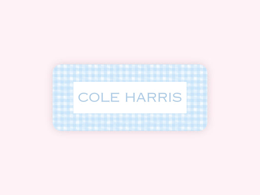 Personalized name label stickers - Baby Blue Gingham
