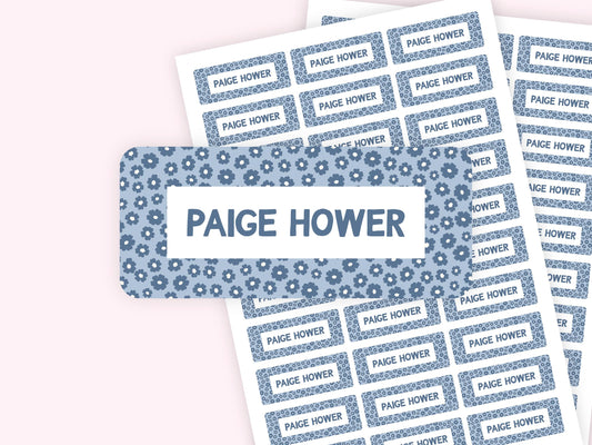 Personalized name label stickers - Blue Flowers