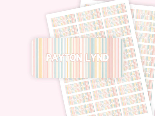 Personalized name label stickers - Pastel Stripes Bold Letters