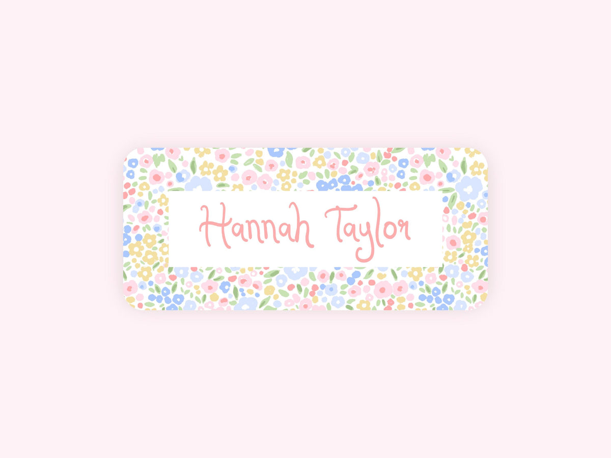 Personalized name label stickers - Pastel Flowers