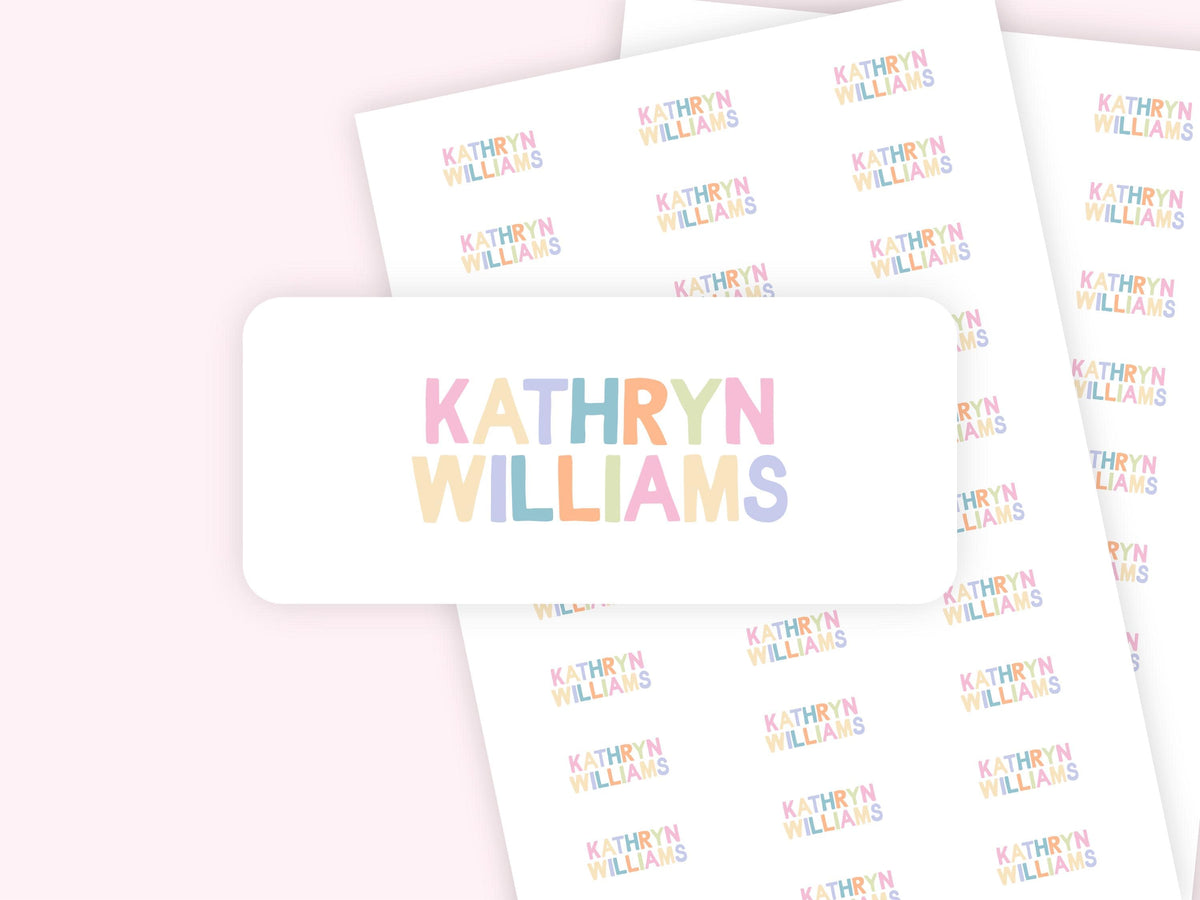 Personalized name label stickers - Rainbow Letters