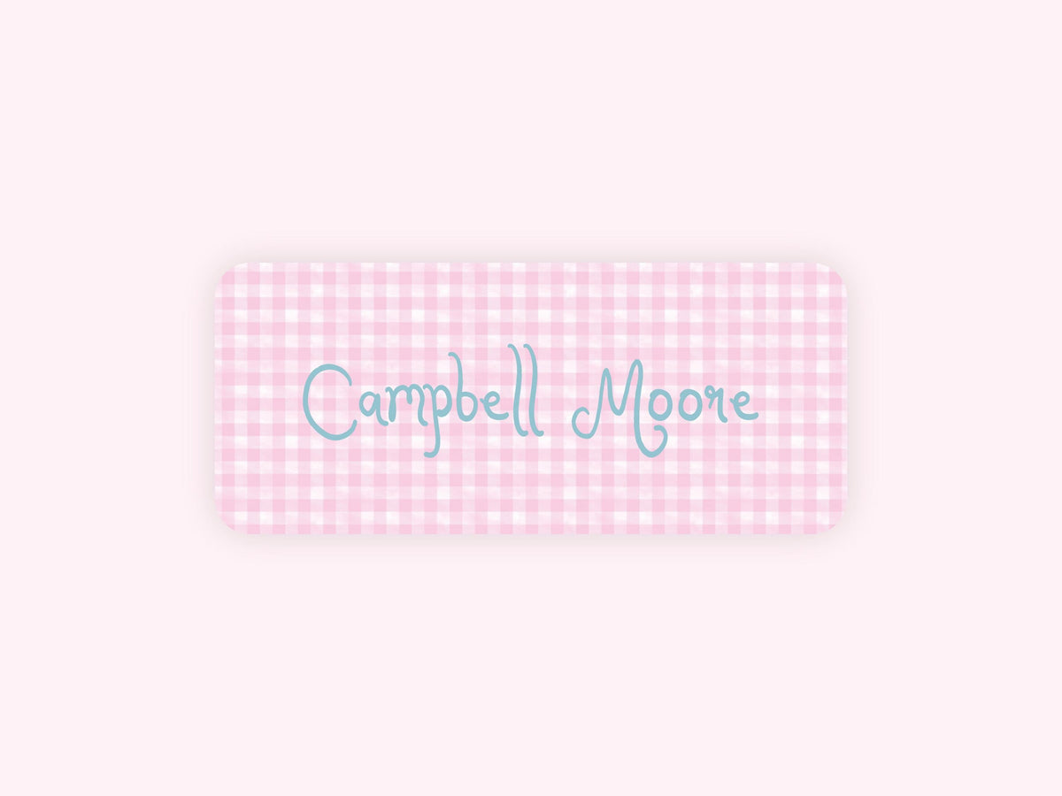 Personalized name label stickers - Pink Gingham
