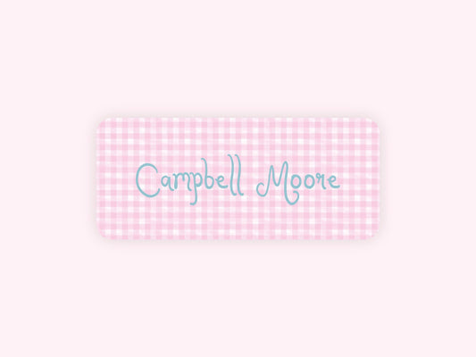 Personalized name label stickers - Pink Gingham