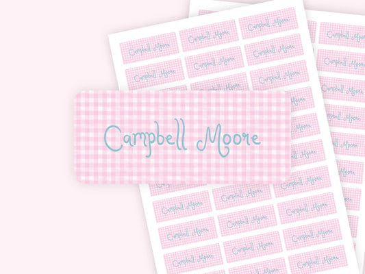 Personalized name label stickers - Pink Gingham