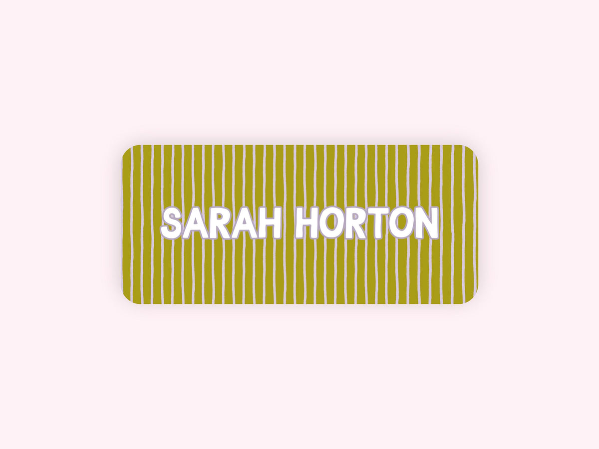 Personalized name label stickers - Green and Purple Stripes