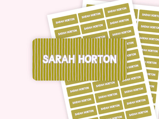 Personalized name label stickers - Green and Purple Stripes