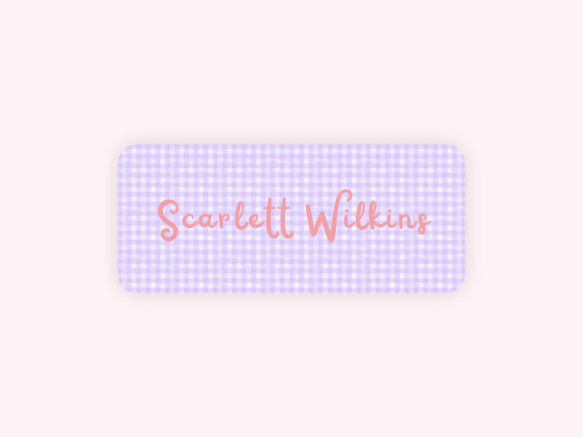 Personalized name label stickers - Purple Gingham