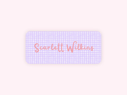 Personalized name label stickers - Purple Gingham
