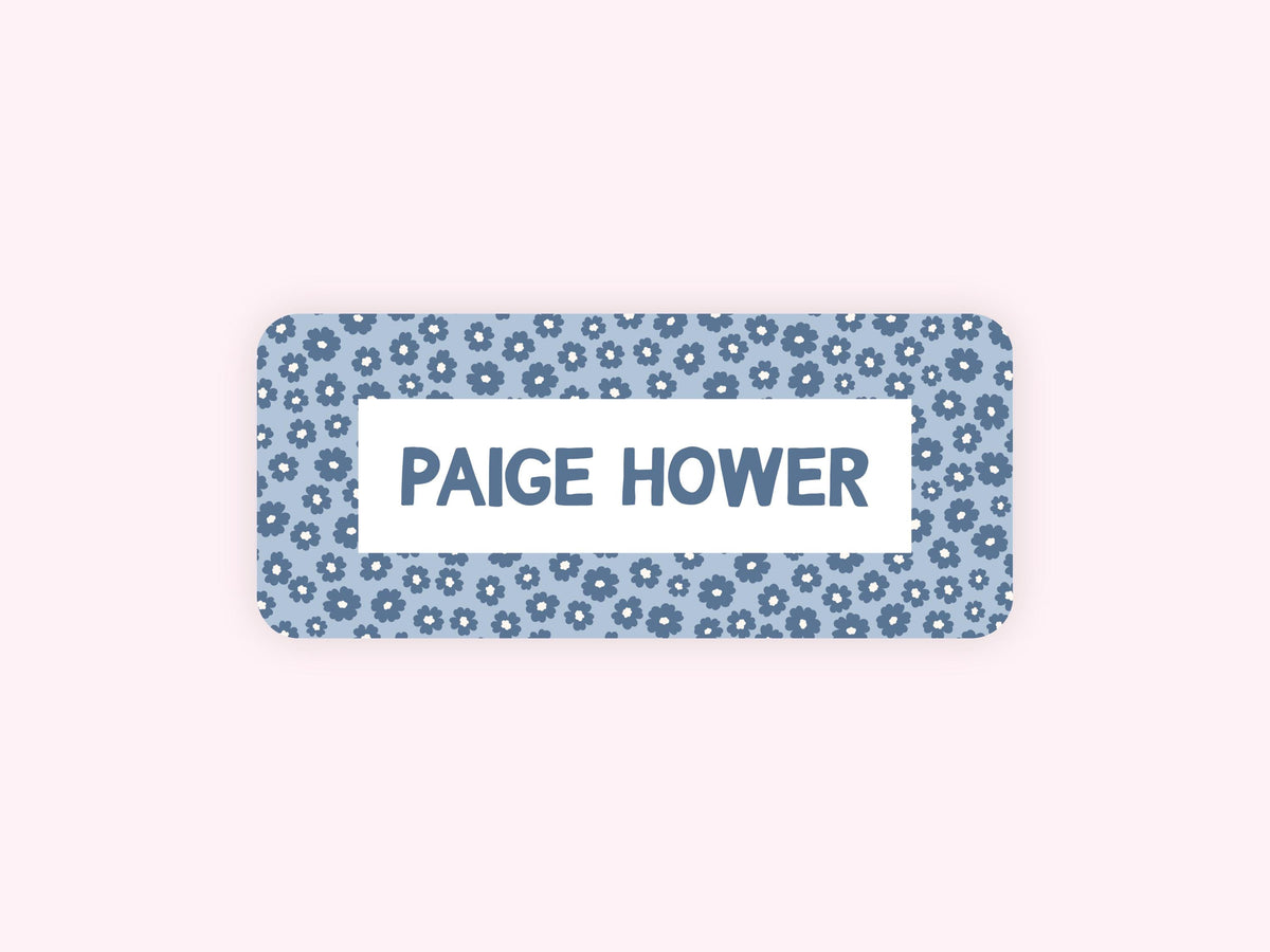 Personalized name label stickers - Blue Flowers