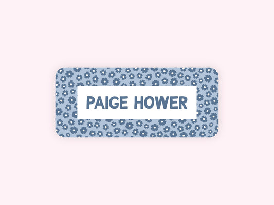 Personalized name label stickers - Blue Flowers