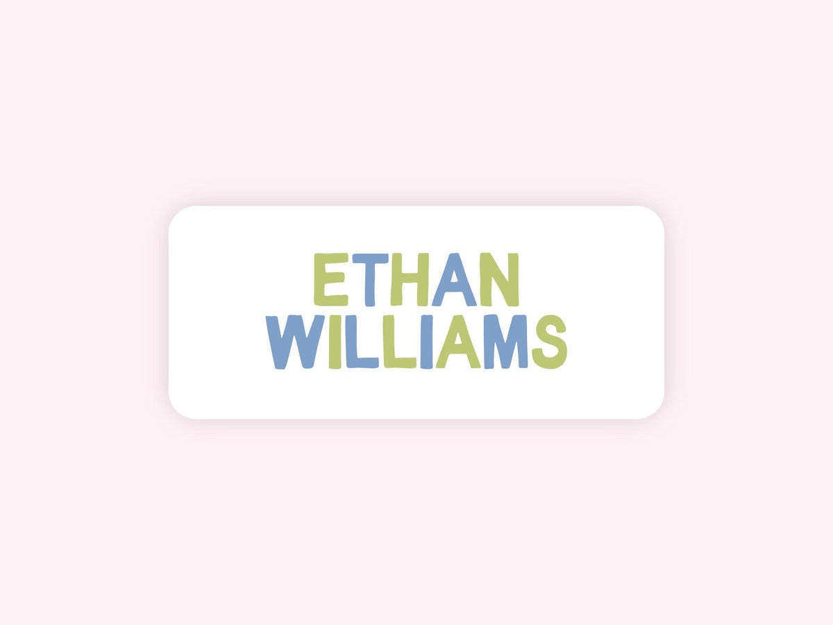 Personalized Name Labels Stickers - Boys Blue and Green Letters