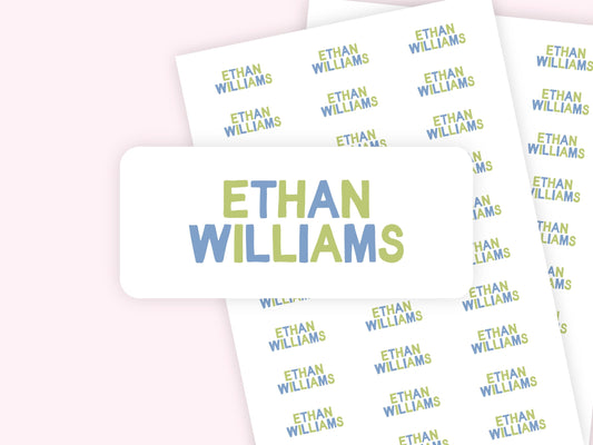 Personalized Name Labels Stickers - Boys Blue and Green Letters